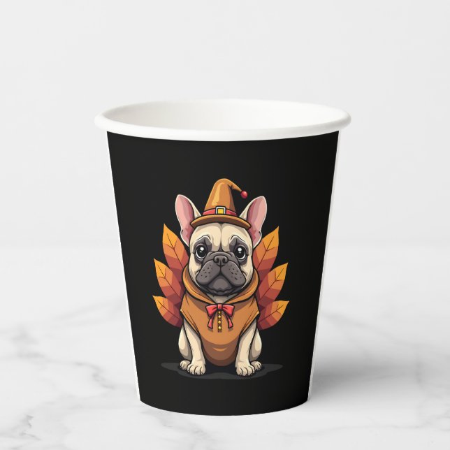 Cute Dog Frenchie Thanksgiving Kids Teen Girl Boy  Paper Cups (Front)