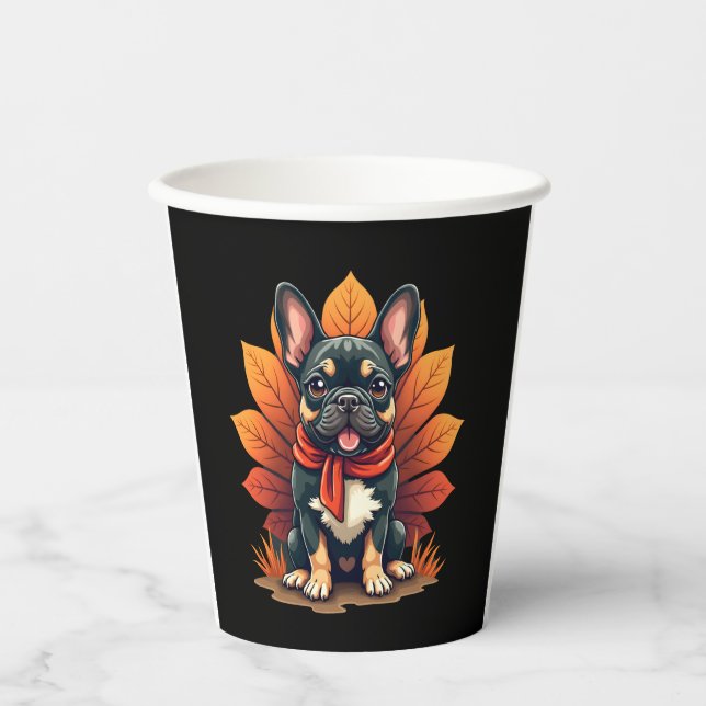 Cute Dog Frenchie Thanksgiving Kids Teen Girl Boy  Paper Cups (Front)