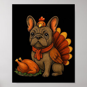 Cute Dog Frenchie Thanksgiving Kids Teen Girl Boy  Poster