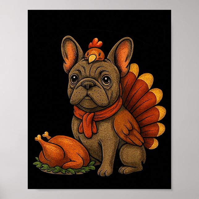 Cute Dog Frenchie Thanksgiving Kids Teen Girl Boy  Poster (Front)
