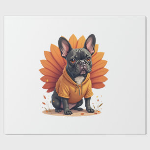 Cute Dog Frenchie Thanksgiving Kids Teen Girl Boy Wrapping Paper