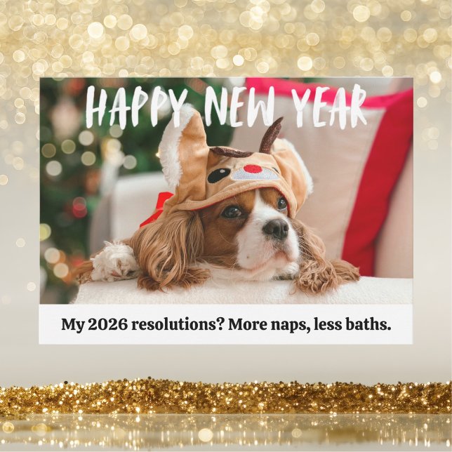 Cute Dog Funny Pet Happy New Year Photo Holiday Card (Creator Uploaded)