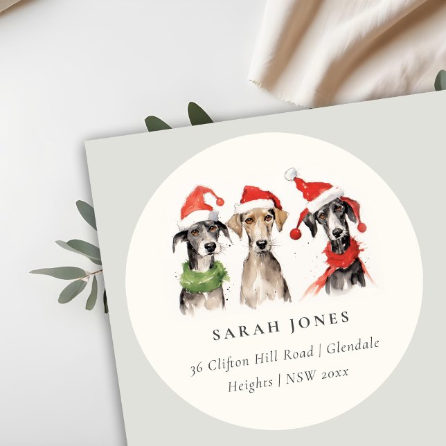 Cute Dog Furry and Bright Christmas Address Classic Round Sticker (Creator Uploaded)
