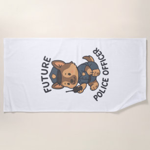 Cute Dog Future Police Officer Theme Beach Towel