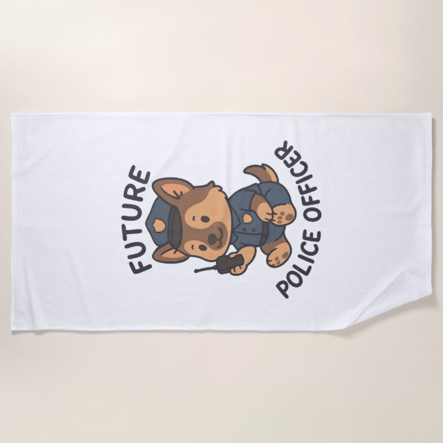 Cute Dog Future Police Officer Theme Beach Towel (Front)