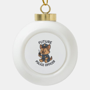 Cute Dog Future Police Officer Theme Ceramic Ball Christmas Ornament