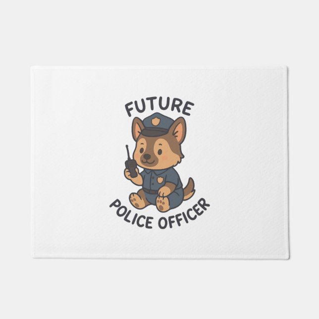 Cute Dog Future Police Officer Theme Doormat (Front)