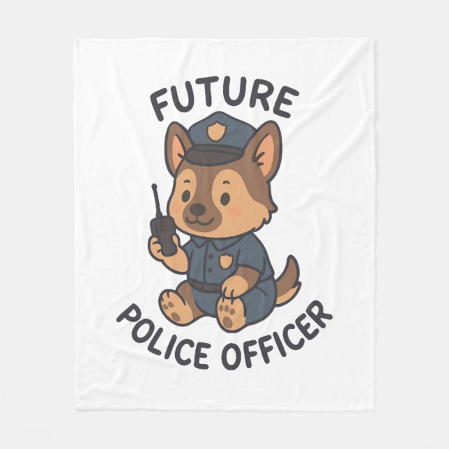 Cute Dog Future Police Officer Theme Fleece Blanket (Front)