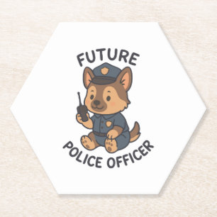 Cute Dog Future Police Officer Theme Paper Coaster