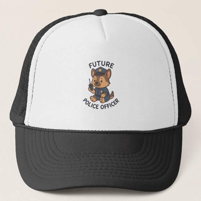 Cute Dog Future Police Officer Theme Trucker Hat (Front)