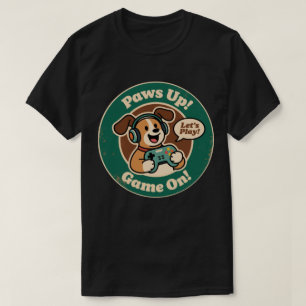 Cute Dog Gamer "Paws Up! Game On!" Design T-Shirt