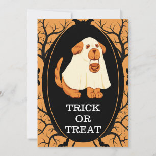 Cute Dog Ghost Kids Halloween Party Black Orange Invitation