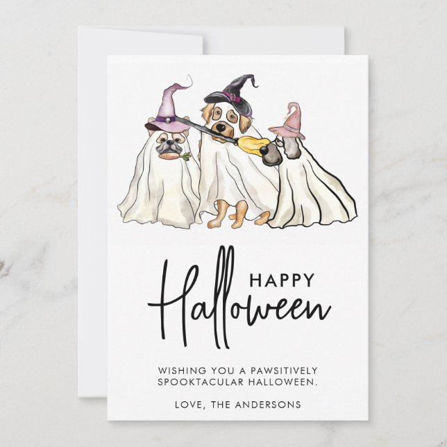 Cute Dog Ghosts Personalised Pets Happy Halloween Holiday Card (Front)