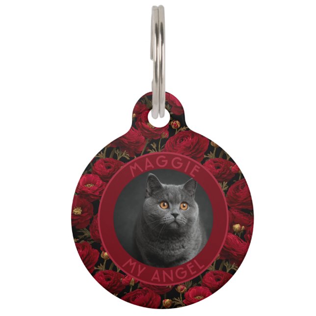 Cute Dog Gift Ranunculus Print Pet Tag (Front)