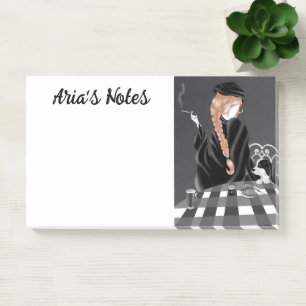 Cute Dog & Girl at Café in Paris Post-It Notes