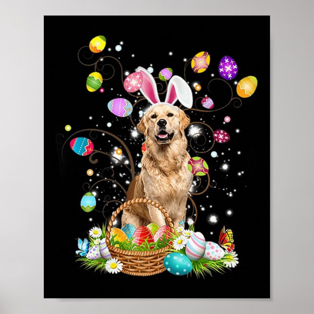 Cute Dog Golden Retriever Fun Easter Day Egg Hunti Poster (Front)