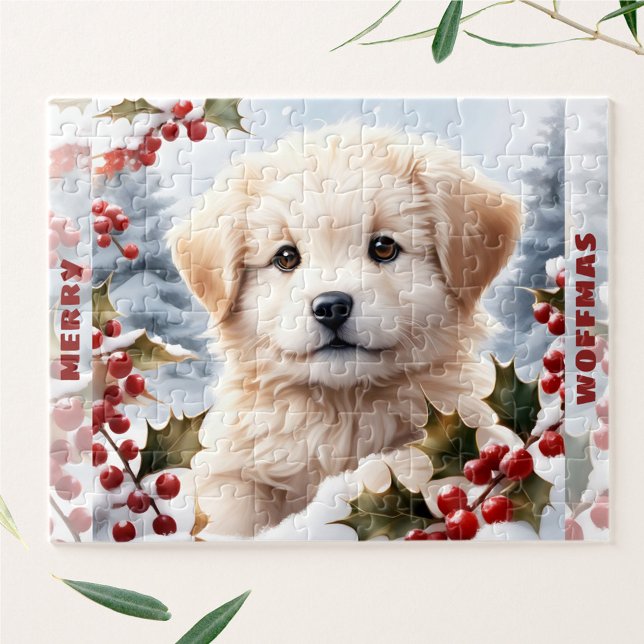 Cute Dog Golden Retriever Puppy Christmas Name Jigsaw Puzzle (Cute Dog Golden Retriever Puppy Christmas Name Jigsaw Puzzle)