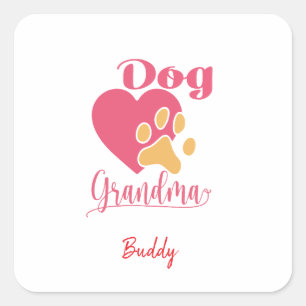 Cute Dog Grandma Pink Heart Paw Print Pet Lover Square Sticker