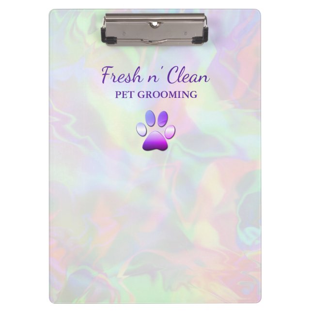 Cute Dog Grooming Service Paw Print Holograph Clipboard (Front)