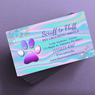 Cute Dog Grooming Service Paw Print Holographic Business Card
