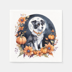 Cute Dog Halloween Floral Moon - Spooky Canine Napkin