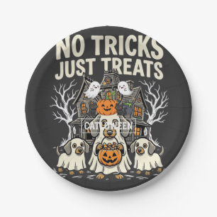Cute Dog Halloween No Tricks Just Treats_1 Paper Plate