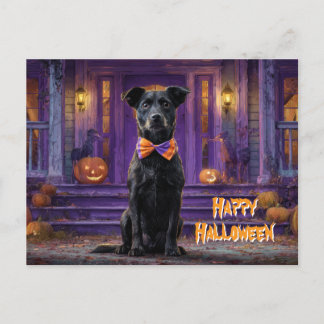 Cute Dog Happy Halloween Haunted House Postcard