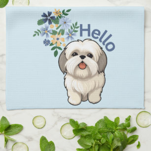 Cute Dog Hello Tea Towel