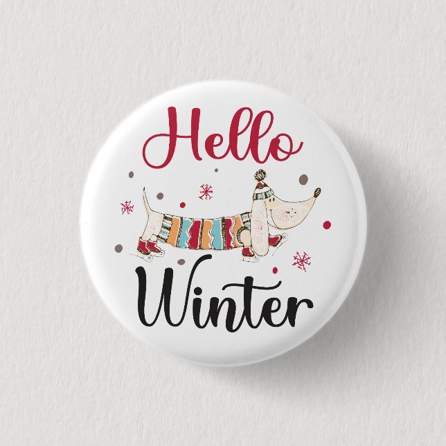 Cute Dog Hello Winter  3 Cm Round Badge (Front)