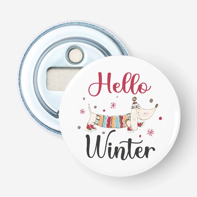 Cute Dog Hello Winter  Bottle Opener (Front)