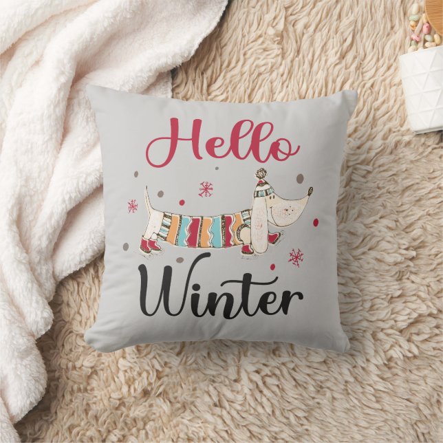Cute Dog Hello Winter  Cushion (Blanket)