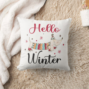 Cute Dog Hello Winter  Cushion