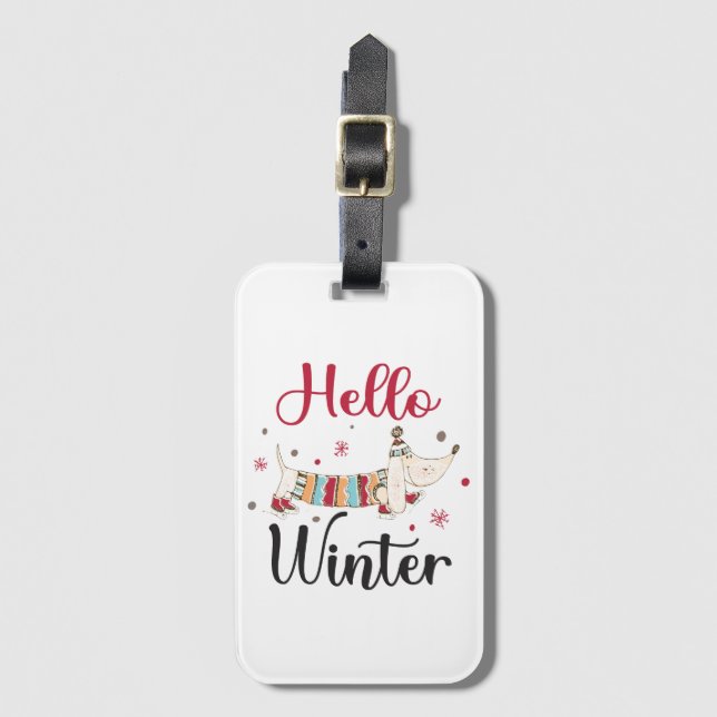 Cute Dog Hello Winter  Luggage Tag (Front Vertical)