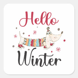Cute Dog Hello Winter Square Sticker
