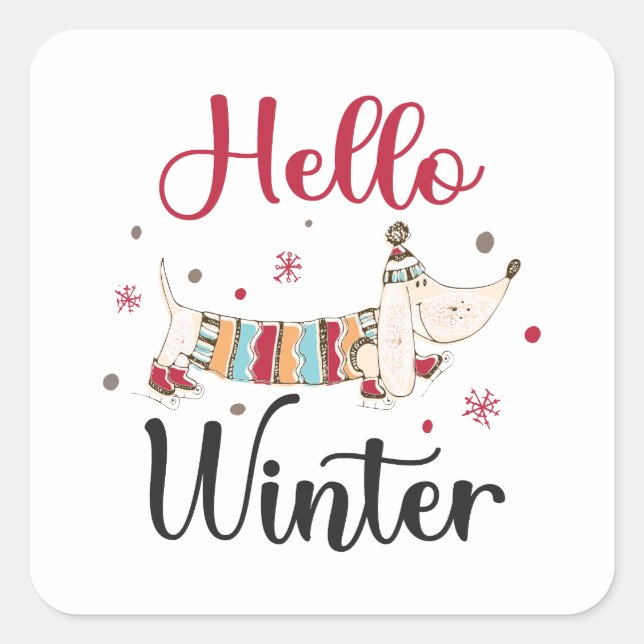 Cute Dog Hello Winter  Square Sticker (Front)