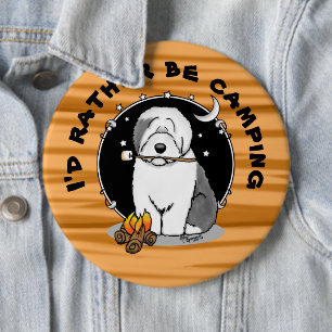 Cute Dog Hiker Camper Old English Sheepdog Grey 1 6 Cm Round Badge