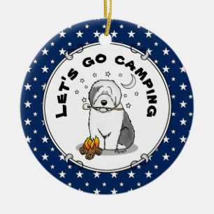 Cute Dog Hiker Camper Old English Sheepdog Grey 1 Ceramic Ornament