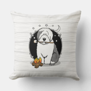 Cute Dog Hiker Camper Old English Sheepdog Grey 1 Cushion