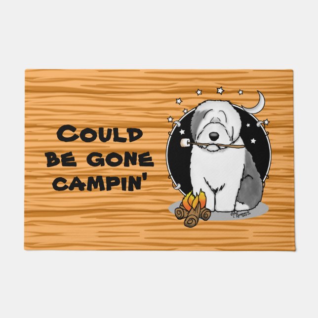 Cute Dog Hiker Camper Old English Sheepdog Grey 1 Doormat (Front)