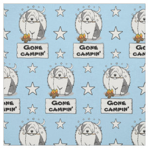 Cute Dog Hiker Camper Old English Sheepdog Grey 1 Fabric