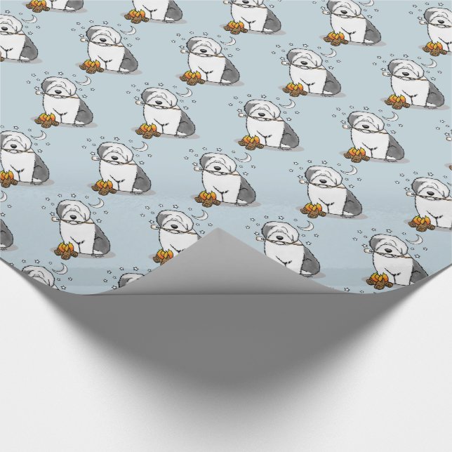 Cute Dog Hiker Camper Old English Sheepdog Grey 1 Wrapping Paper (Corner)