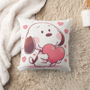 Cute Dog Holding Pink Heart Cushion