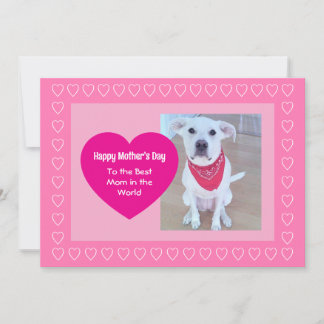 Cute Dog Hot Pink One Photo Heart Mother's Day Holiday Card