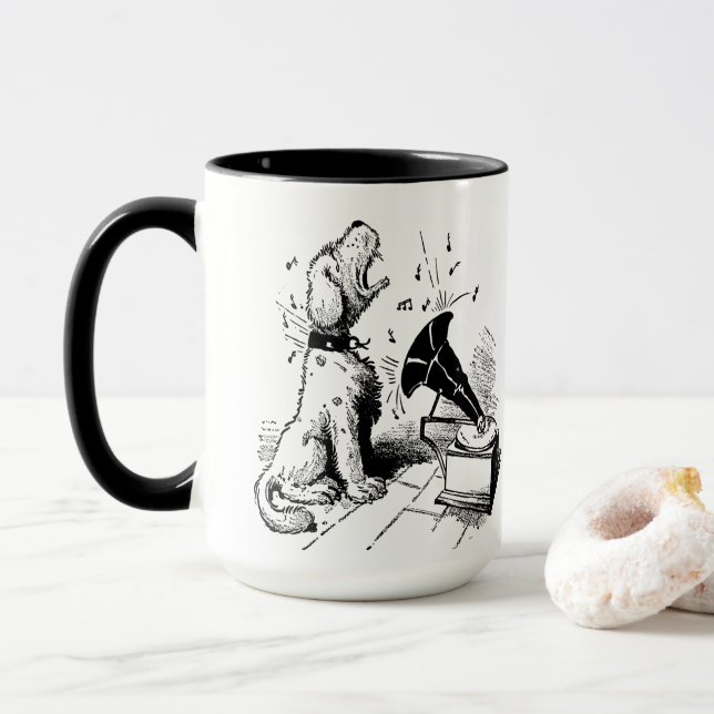 Cute Dog Howling to Music Coffee Mug (With Donut)
