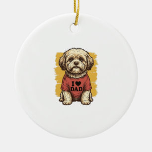 Cute Dog I Love Dad Vintage Engraving Vector Desig Ceramic Ornament