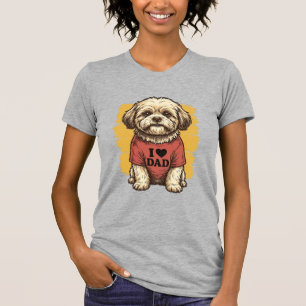 Cute Dog I Love Dad Vintage Engraving Vector Desig T-Shirt