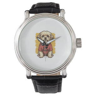 Cute Dog I Love Dad Vintage Engraving Vector Desig Watch