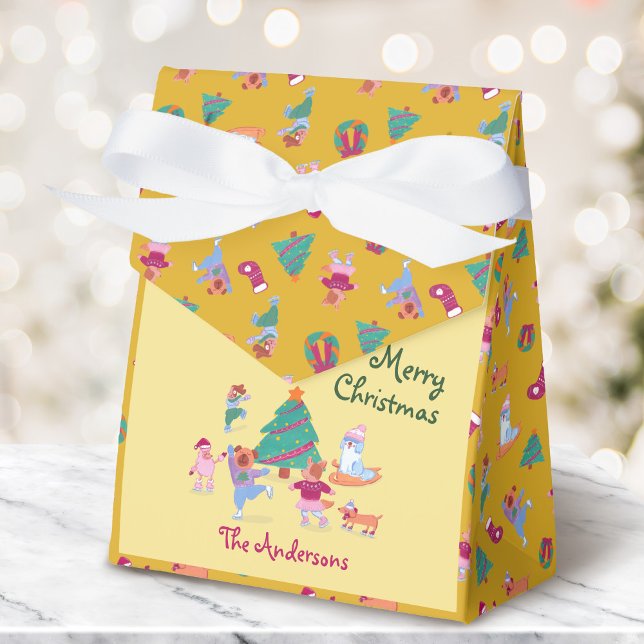 Cute Dog Ice Skating Custard Yellow Christmas Favour Box (Creator Uploaded)