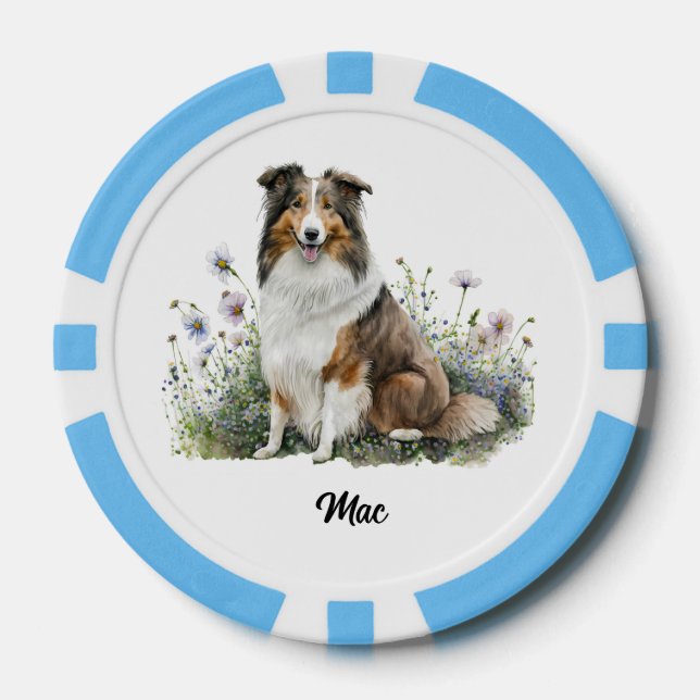 Cute Dog Illustration - Collie Poker Chips (Front)