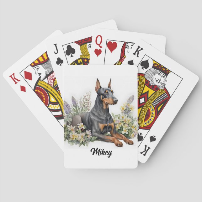 Cute Dog Illustration - Doberman  -  Playing Cards (Back)